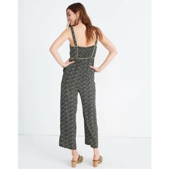 Madewell Wide-Leg Floral Button Front Jumpsuit Playground Posies Black Size 4 - Picture 2 of 16